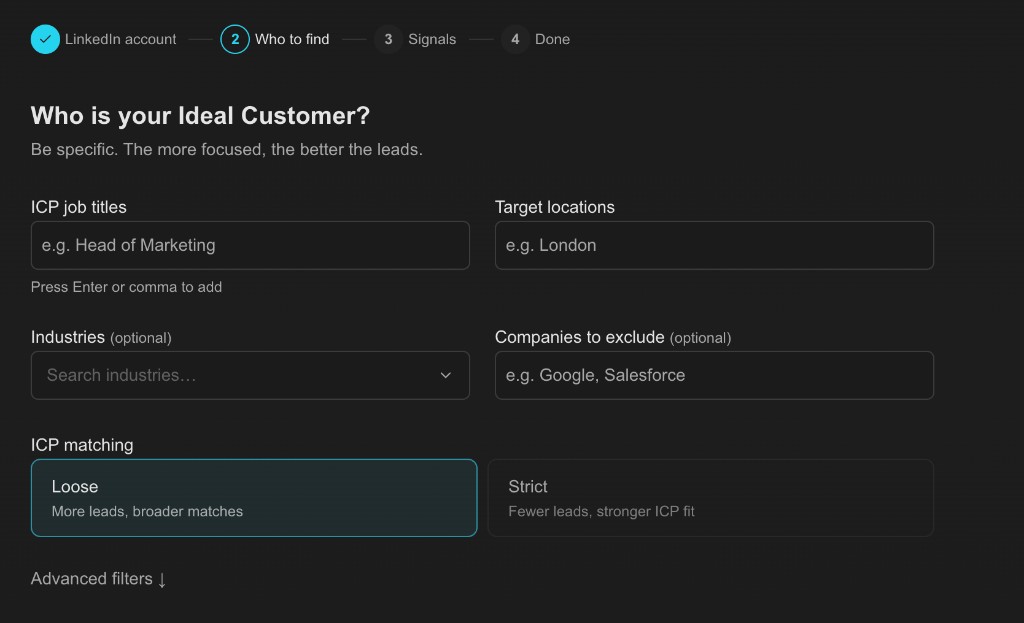 Lead discovery showing search results